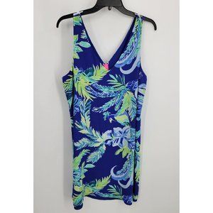 Lilly Pulitzer Dress Womens Large Florin Reversible Blue Floral Sleeveless VNeck